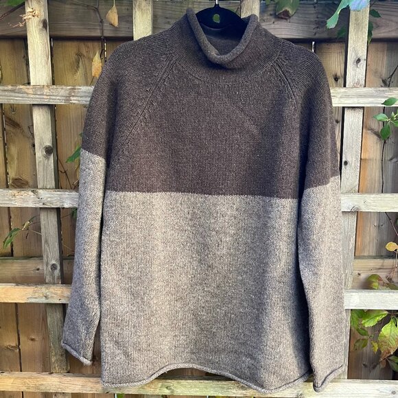 Vintage Wool Colourblock Turtleneck Sweater Brown Taupe Minimalist Cozy - Picture 1 of 4
